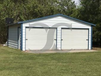 Metal Garage | Boxed Eave Roof | 20W x 21L x 8H | 2 Bays